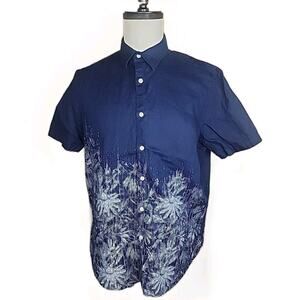 J.Crew Baird McNutt Linen Shirt Men L Blue Floral Island Vacation Short Sleeve